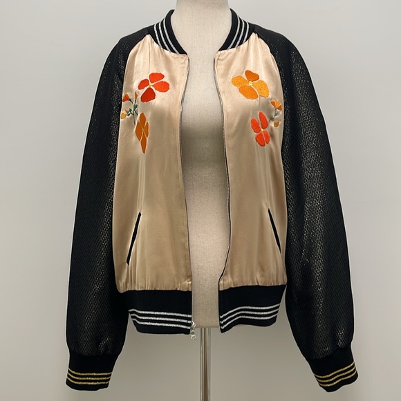 Rodarte Embroidered Flower Bomber Jacket, Black/Gold, X-Small, Small - Picture 3 of 14